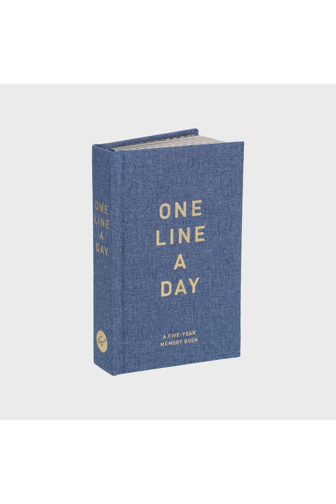 Blue book titled 'One Line a Day' on a white background