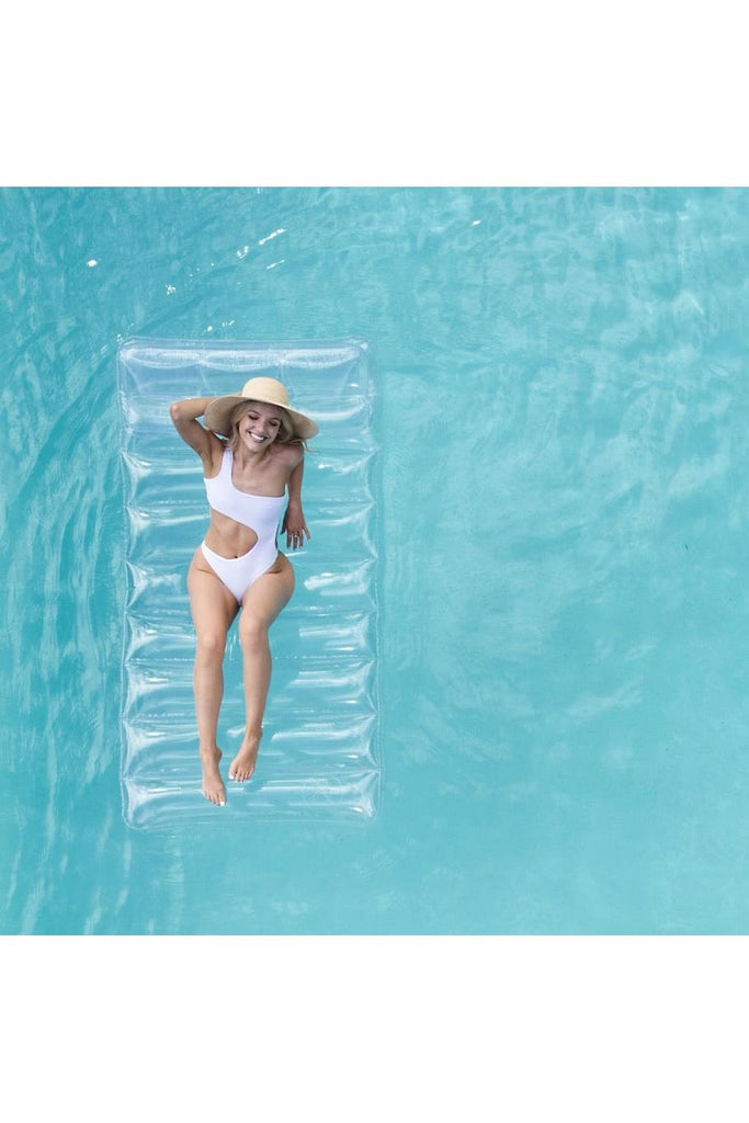 & Sunday Clear Transparent Pool Lounger Model Lying on Lounger in Pool Top View Lounger
