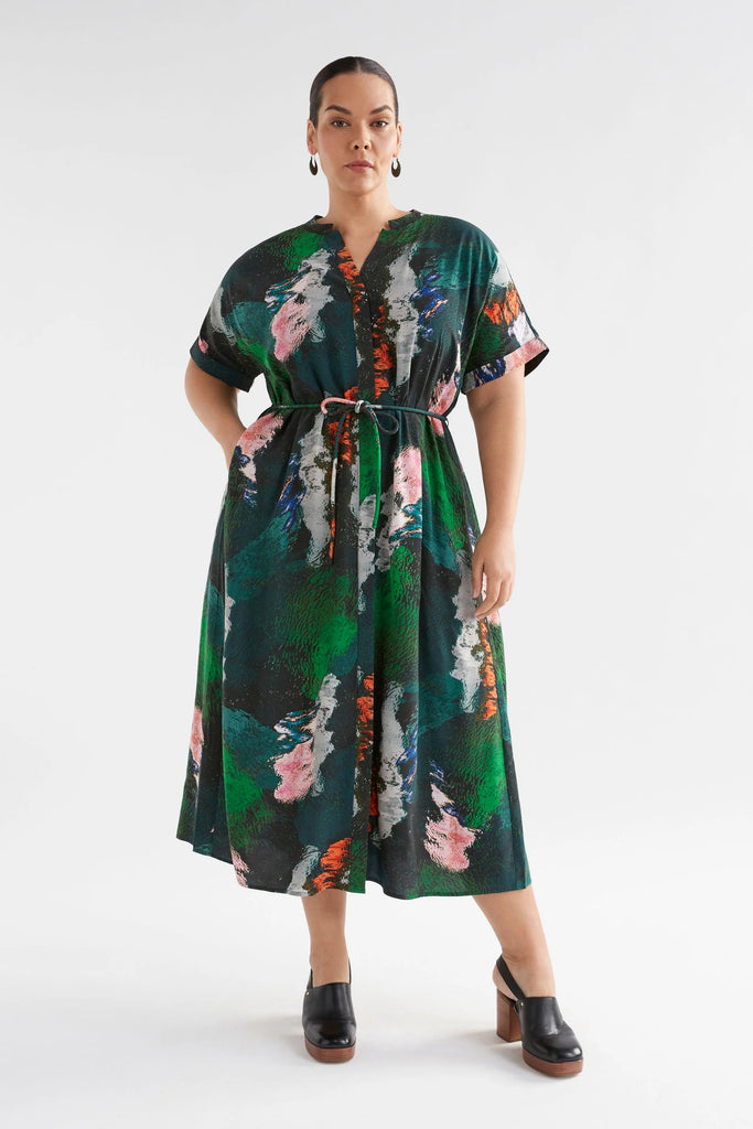 Malo Shirt Dress | Reflections Print Midi Dress XS/S,S/M,M/L,L/XL Elk