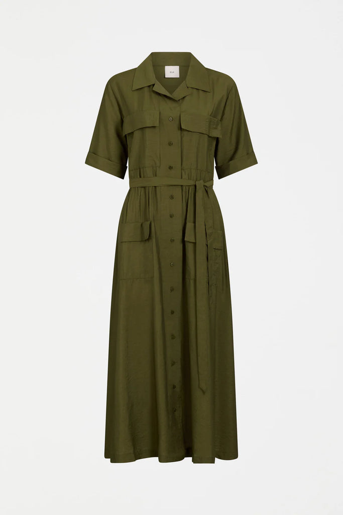 Elk Eine shirt dress in Olive with a white background