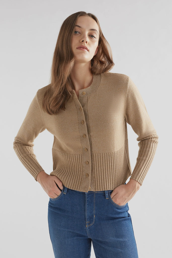 Elk Finby Metallic Cardigan Taupe Gold