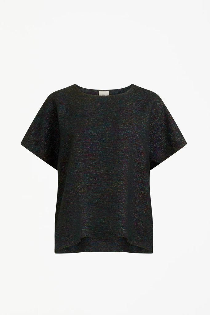 black sparkly top on a light grey background