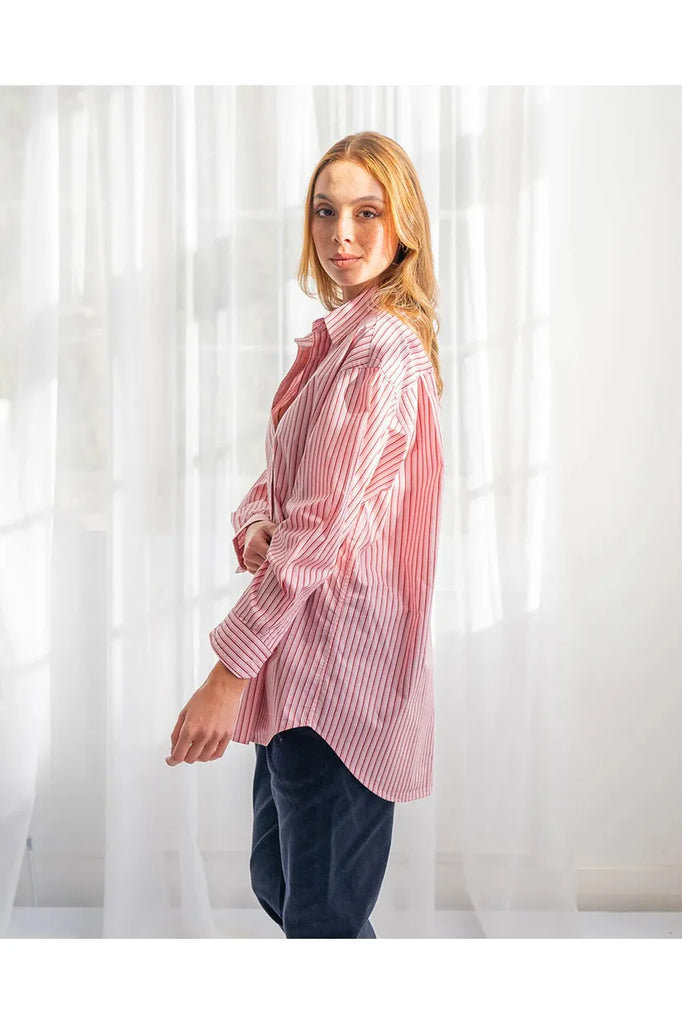 Elms & King Harlem Oversized Shirt Pink Stripe