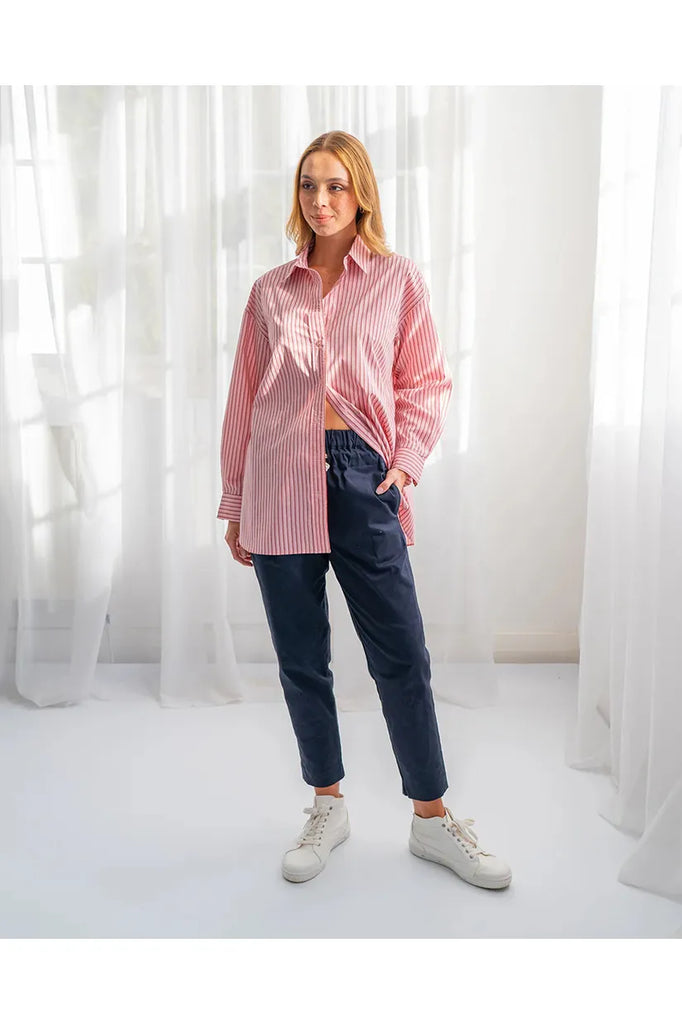 Elms & King Harlem Oversized Shirt Pink Stripe