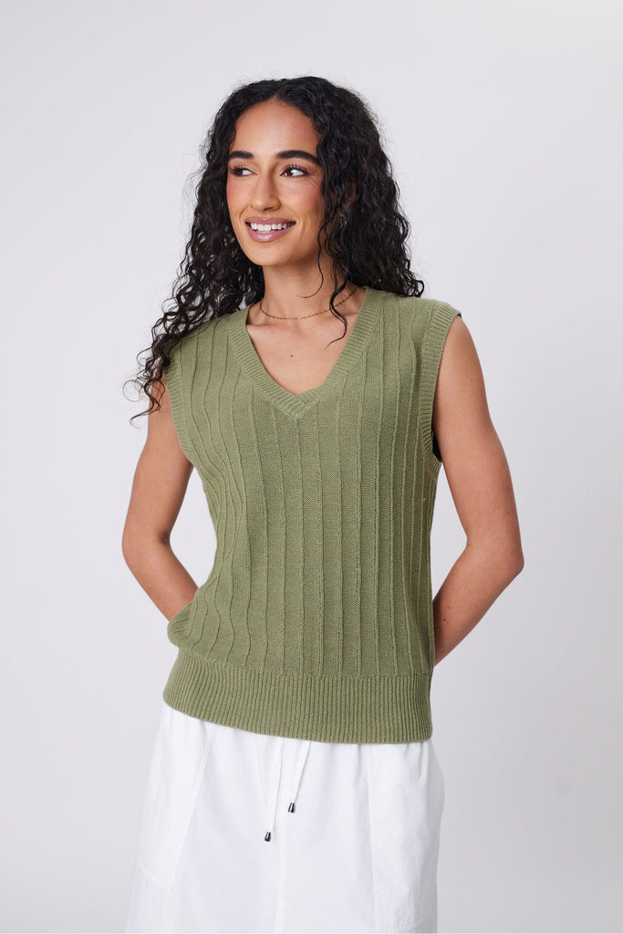 Marlow Evergreen Knit Vest in Laurel