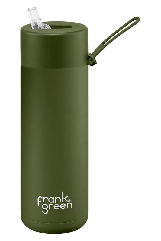 Ceramic Reusable Bottle w Straw Lid 20oz | Khaki Water Bottles Frank Green