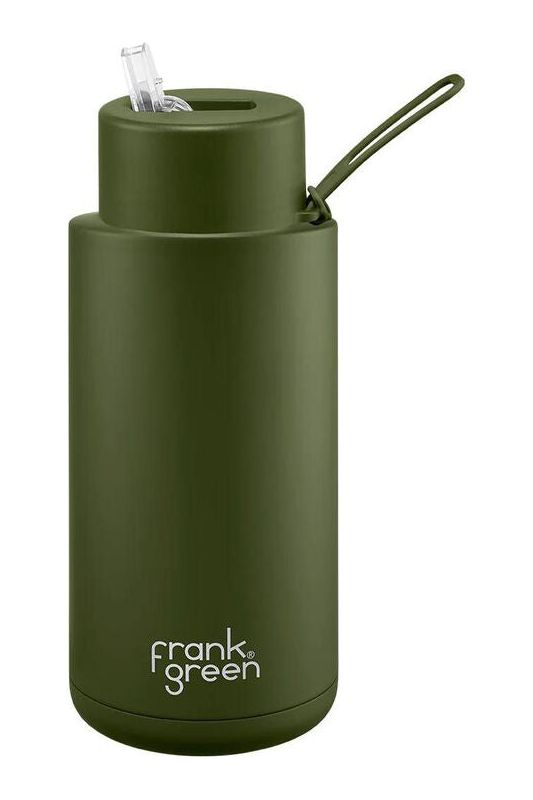 Ceramic Reusable Bottle w Straw Lid 34oz | Khaki Water Bottles Frank Green