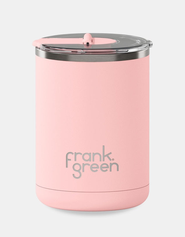 Frank Green 12oz Stainless Steel Ceramic Cup with Hinged Lid in Blushed. Crisp Home & Wear.