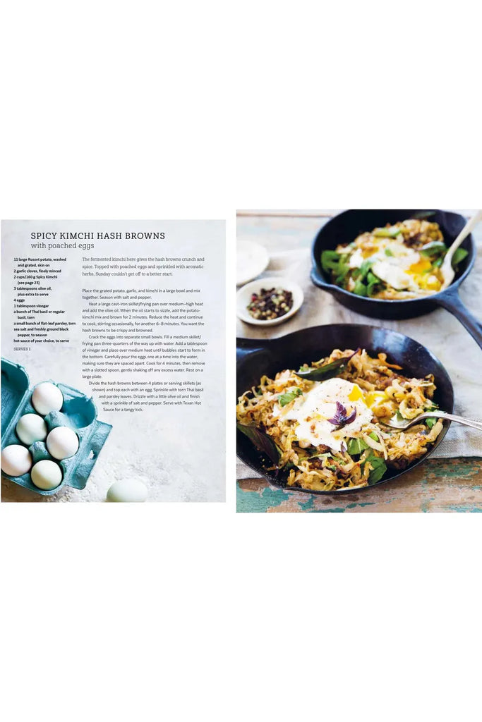 Spicy Kimchi Hash Brown with poached egg recipe from  Fermented Foods for everyday eating published by Ryland Small Peters