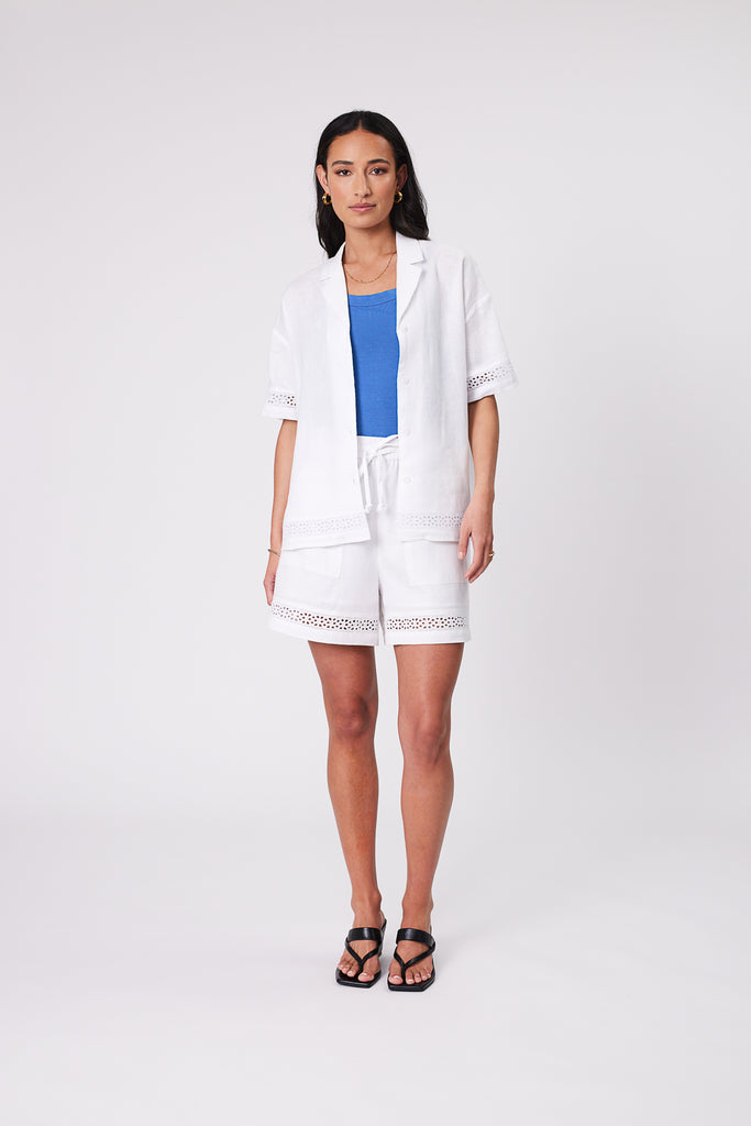 Marlow Heatwave Shirt in white worn with matching Heatwave Short in white