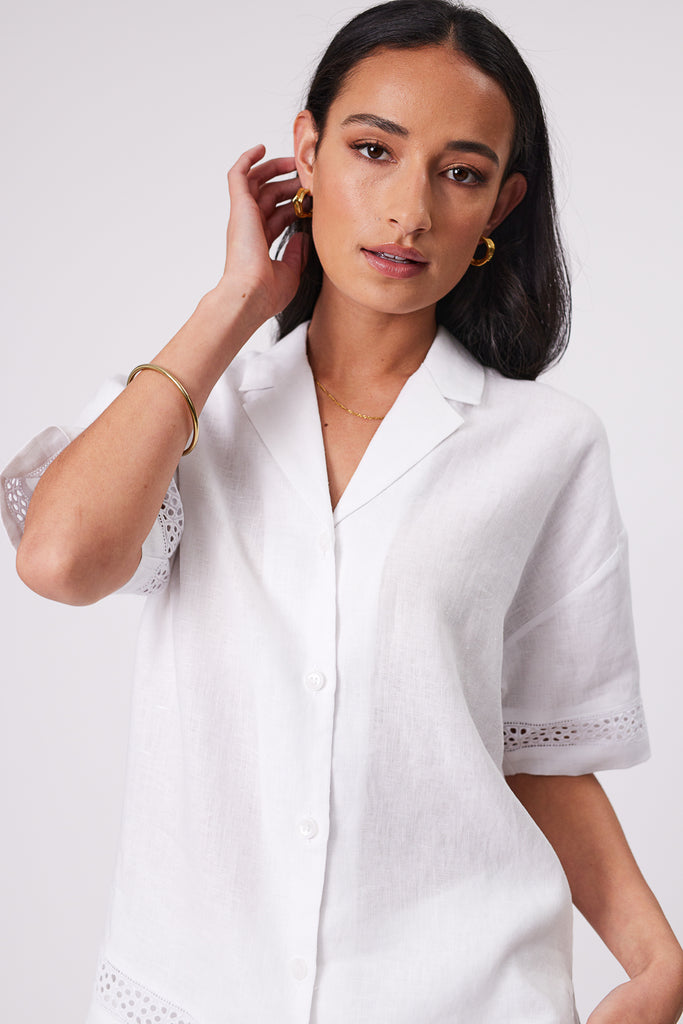 Marlow Heatwave Shirt in white worn with matching Heatwave Short in white