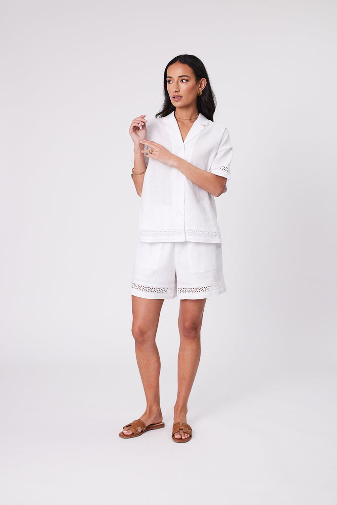 Marlow Heatwave Shirt in white worn with matching Heatwave Short in white