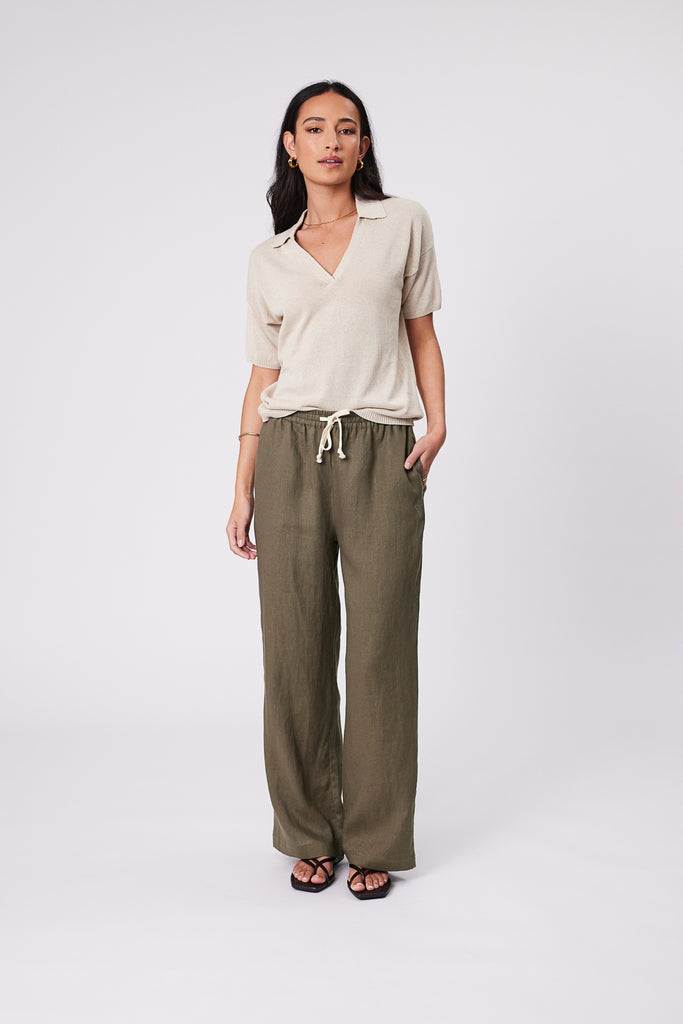 Marlow Holiday Linen Pant Kelp Green