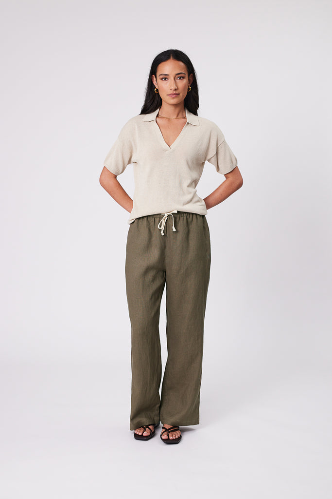 Marlow Holiday Linen Pant Kelp Green