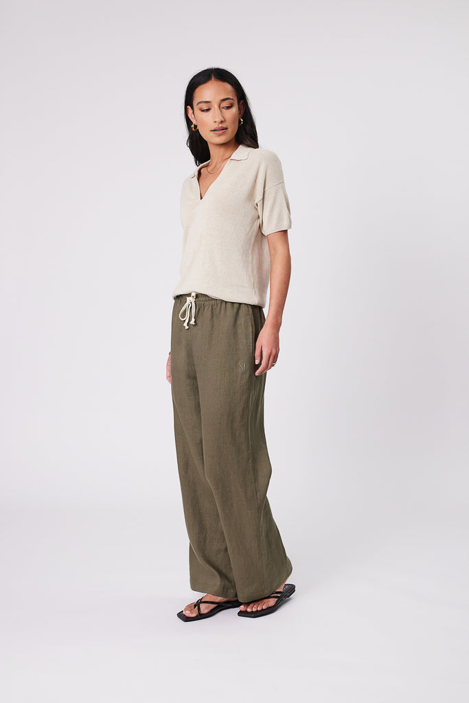 Marlow Holiday Linen Pant Kelp Green