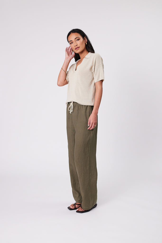 Marlow Holiday Linen Pant Kelp Green