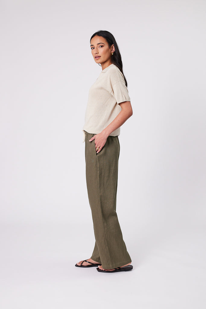 Marlow Holiday Linen Pant Kelp Green