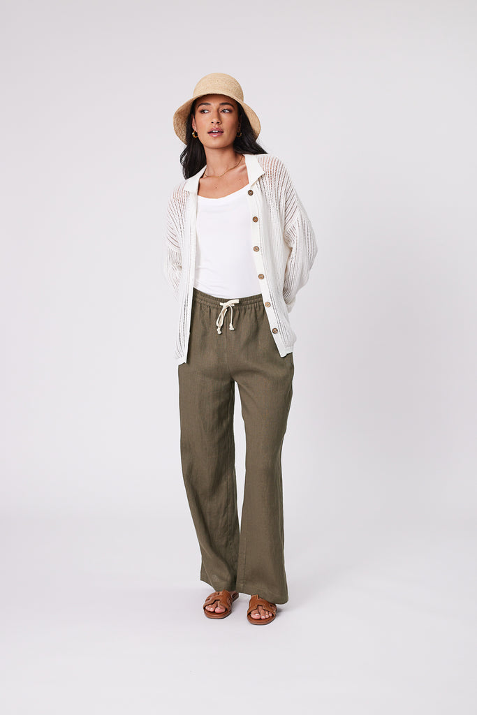 Marlow Holiday Linen Pant Kelp Green