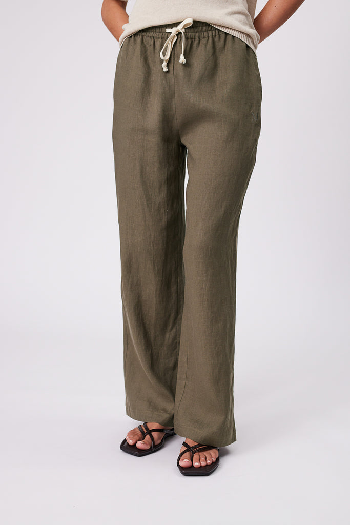 Marlow Holiday Linen Pant Kelp Green