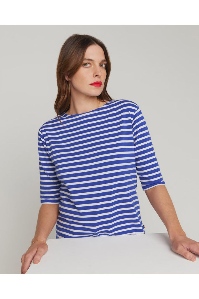 Jac Cadeaux Breton Short Sleeve Royal Blue and White Stripe Tee