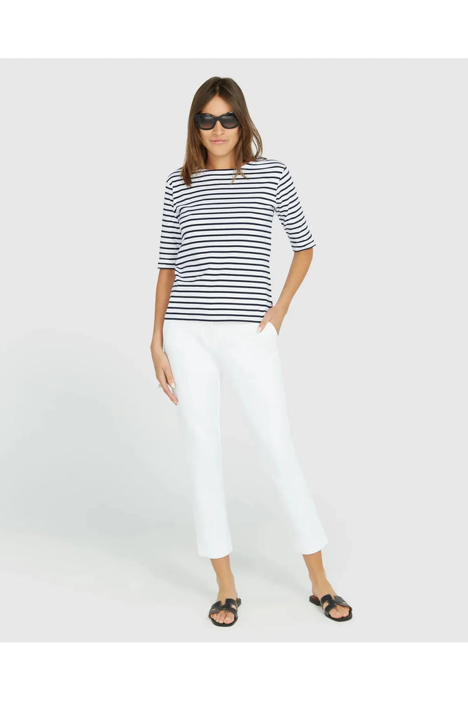 Jac Cadeaux Breton Short Sleeve Tee White with navy Stripe