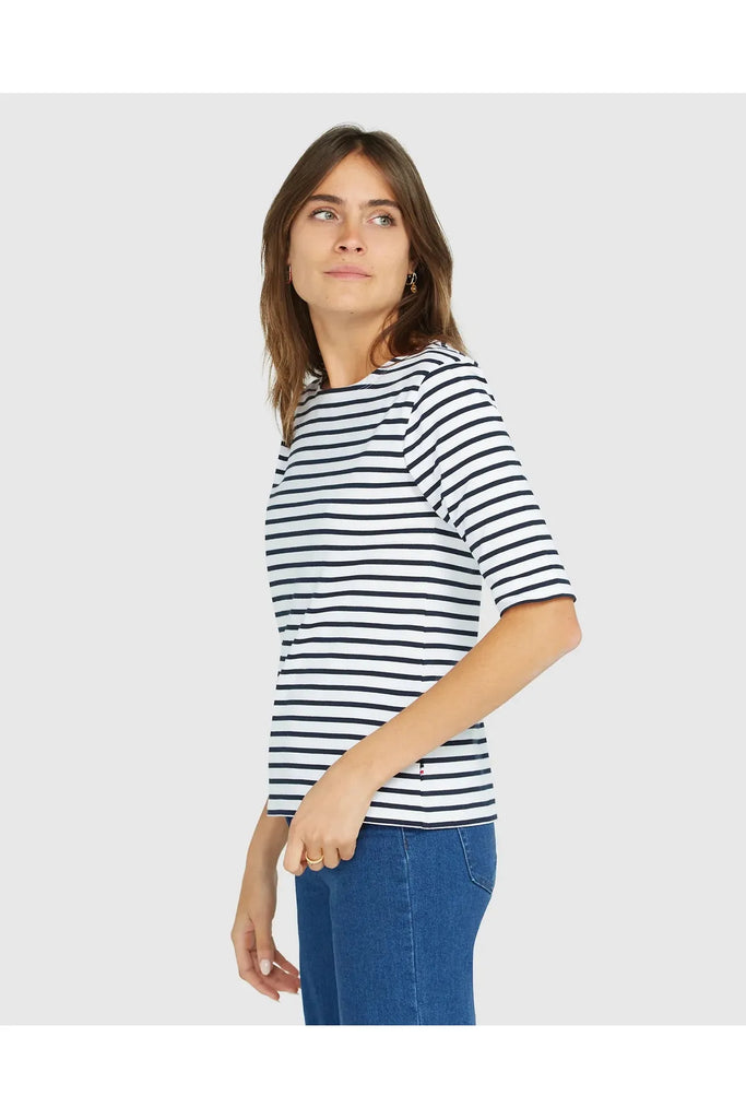 Jac Cadeaux Breton Short Sleeve Tee White with navy Stripe