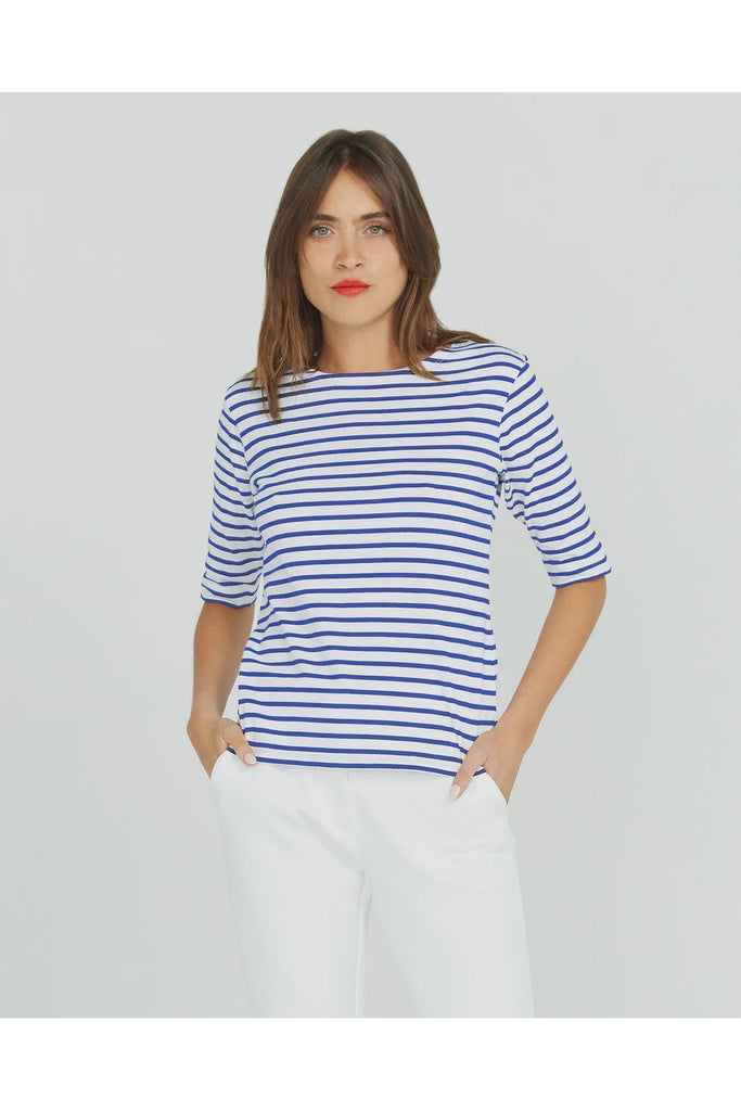 Jac cadeaux Breton short sleeve t shirt white with royal blue stripe