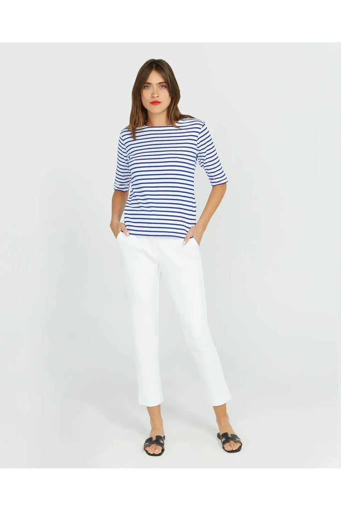 Jac Cadeaux Breton short sleeve t shirt white with royal blue stripe