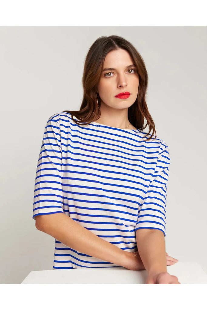 Jac Cadeaux Breton short sleeve t shirt white with royal blue stripe