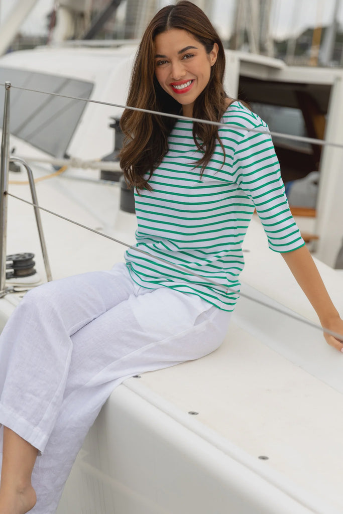 Jac Cadeaux Breton short sleeve tee White and green stripe