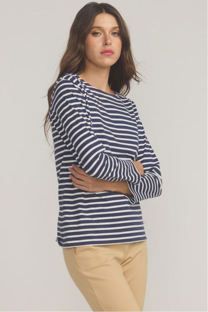 French Breton Boat Neck Top | White Stripe + Navy Base Tees S,M,L,XL Jac Cadeaux