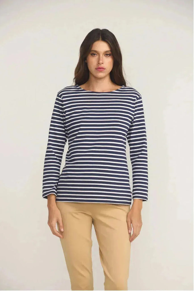 French Breton Boat Neck Top | White Stripe + Navy Base Tees S,M,L,XL Jac Cadeaux