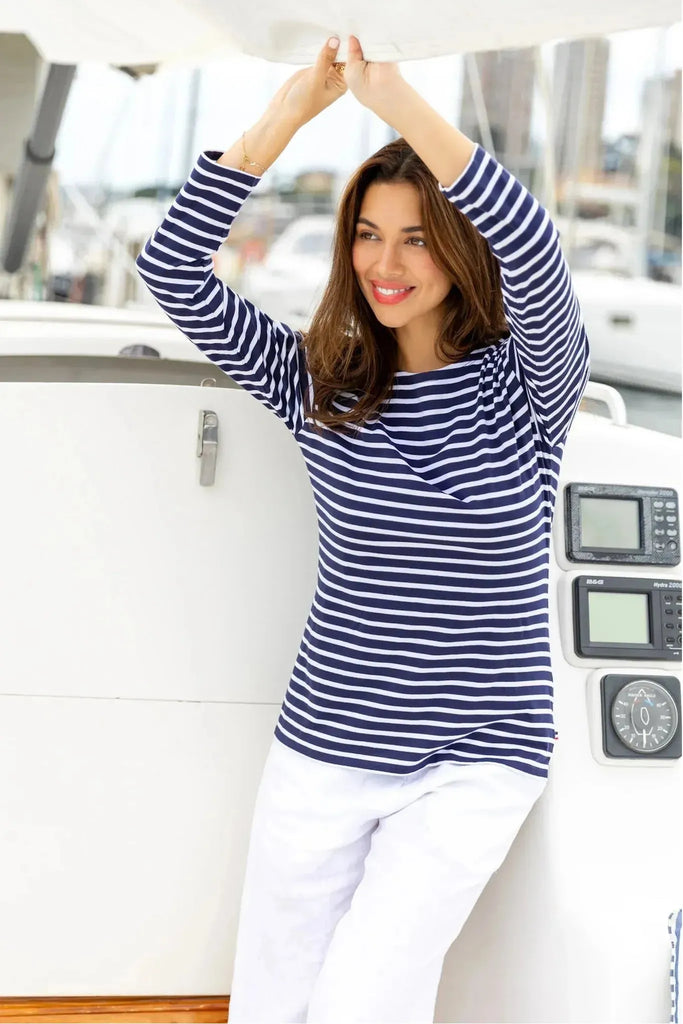 French Breton Boat Neck Top | White Stripe + Navy Base Tees S,M,L,XL Jac Cadeaux