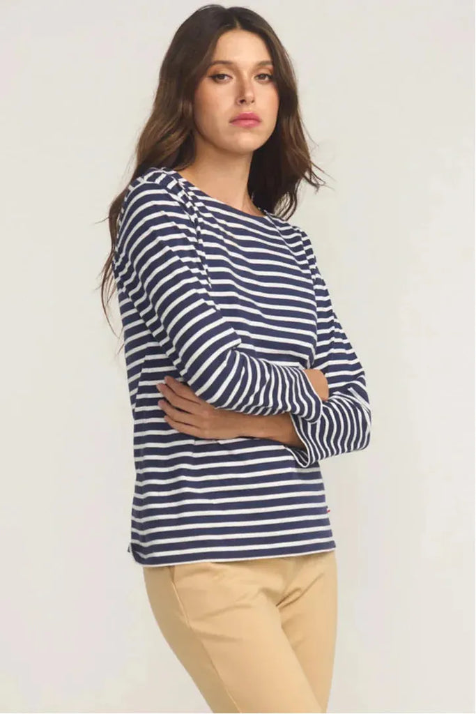 French Breton Boat Neck Top | White Stripe + Navy Base Tees S,M,L,XL Jac Cadeaux