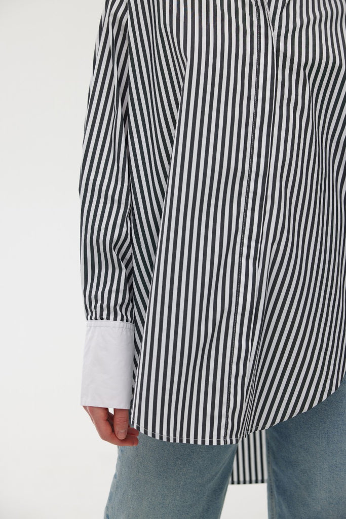 Kinney Noah Stripe Shirt on model front view close up