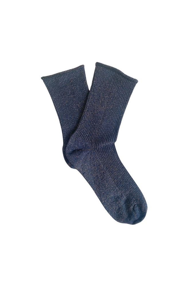 Pair of Klue Glitter blue socks on a white background