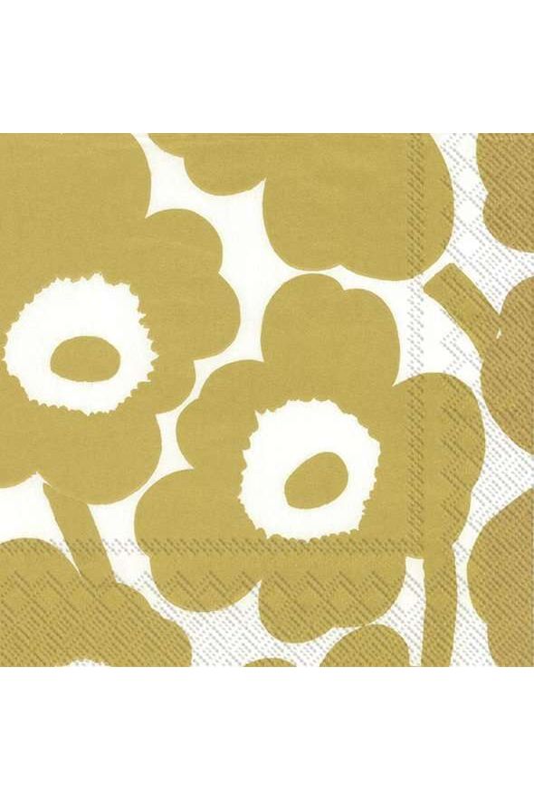 Christmas Luncheon Napkin | Marimekko Unikko White Gold Christmas Paper Napkins IHR