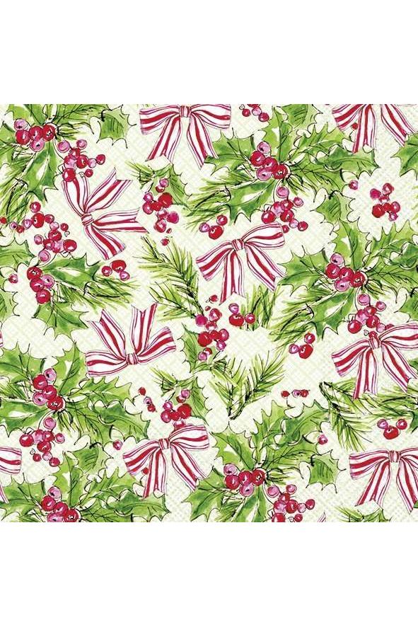 Christmas Luncheon Napkin | Pink Holly Christmas Paper Napkins IHR