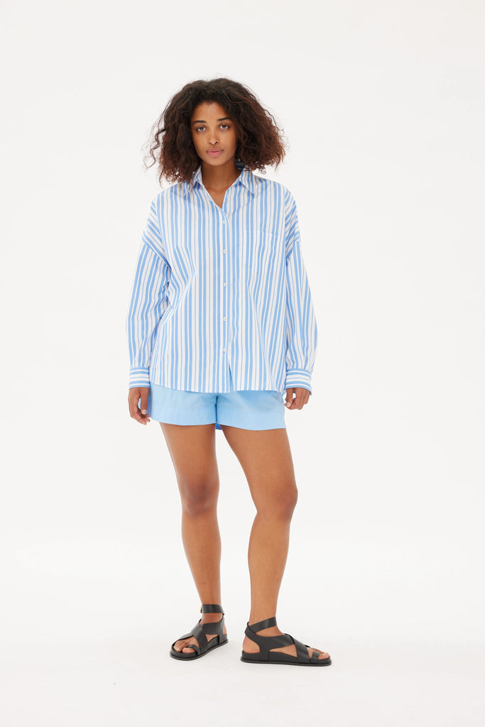 LMND Chiara Classic Shirt Stripe Ink Blue and White