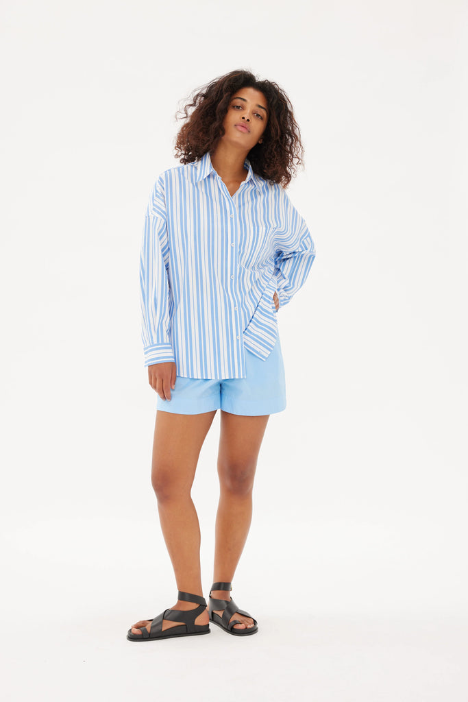 LMND Chiara Classic Shirt Stripe Ink Blue and White