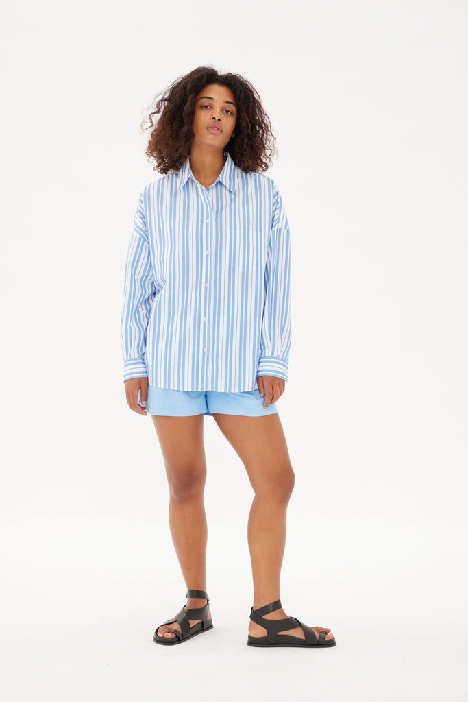 LMND Chiara Classic Shirt Stripe Ink Blue and White