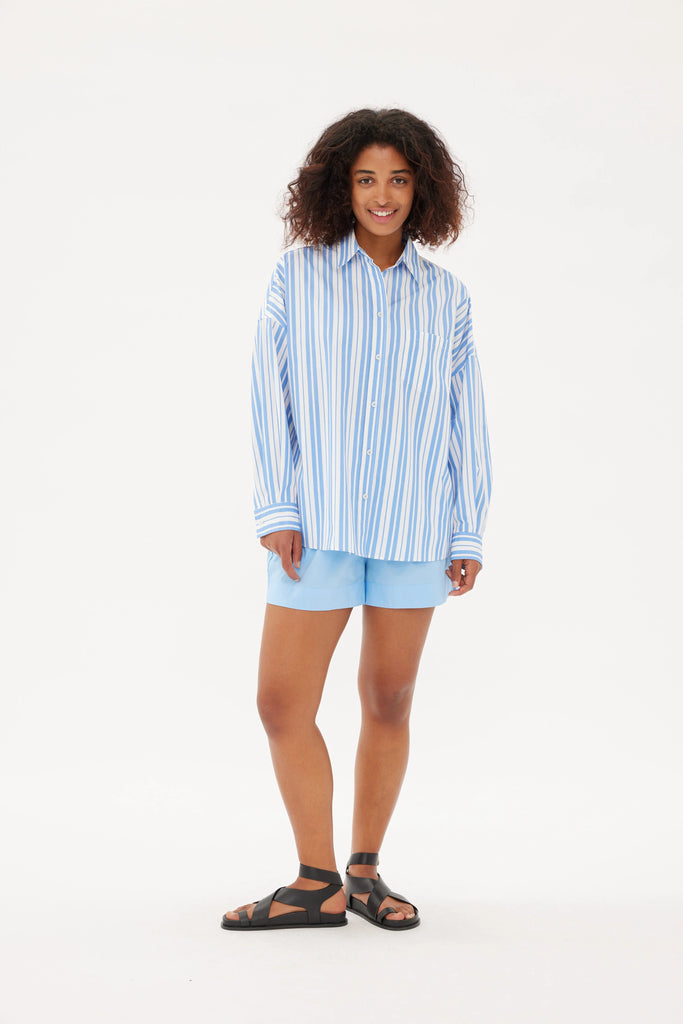 LMND Chiara Classic Shirt Stripe Ink Blue and White