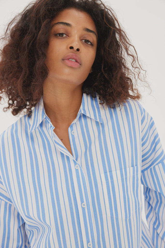 LMND Chiara Classic Shirt Stripe Ink Blue and White