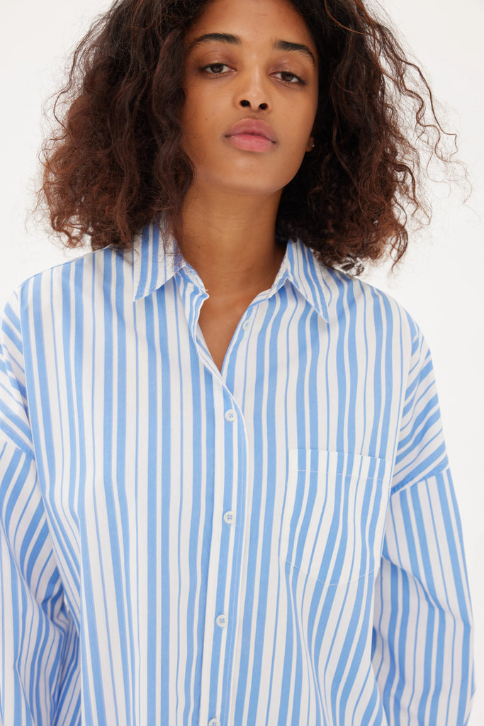 LMND Chiara Classic Shirt Stripe Ink Blue and White