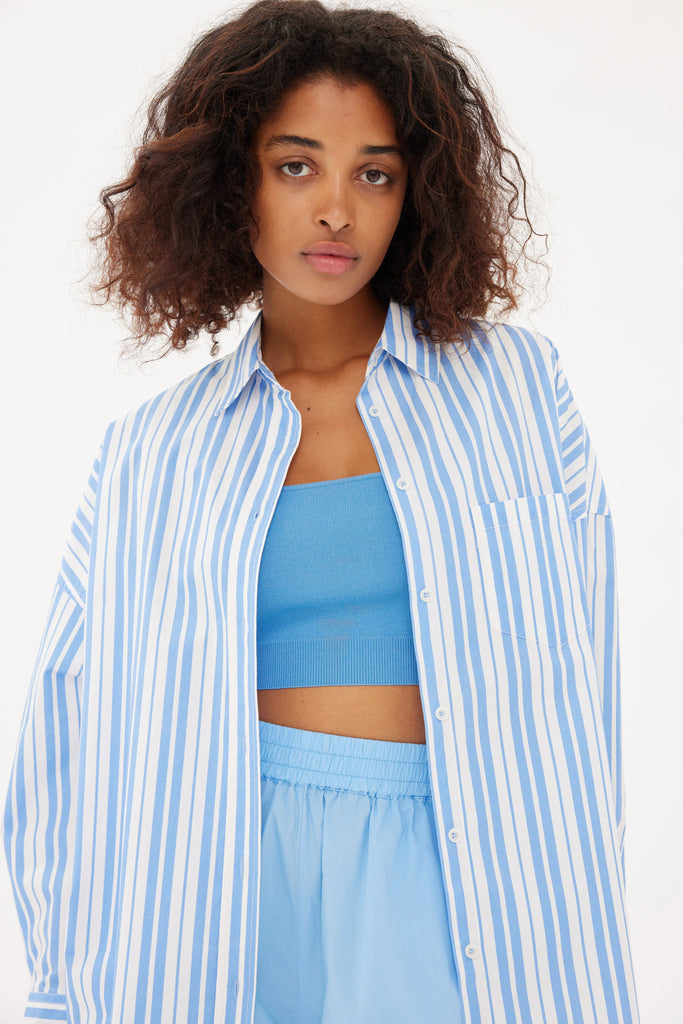 LMND Chiara Classic Shirt Stripe Ink Blue and White