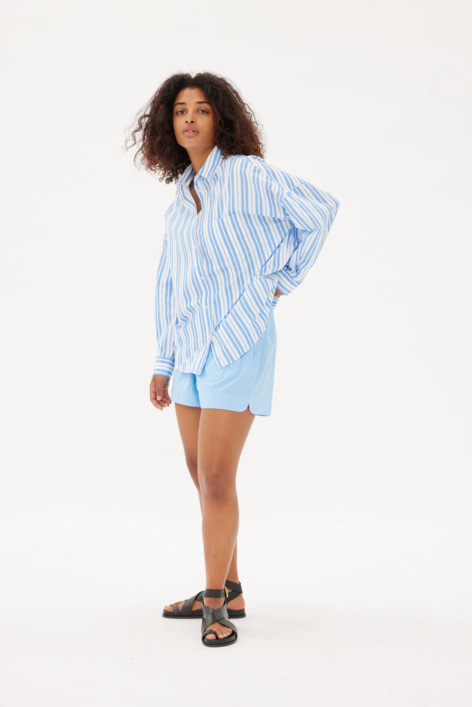 LMND Chiara Classic Shirt Stripe Ink Blue and White