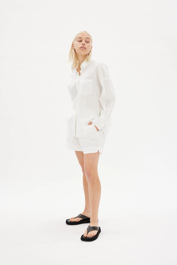 LMND Chiara Shirt White Cotton Long sleeve on model front view