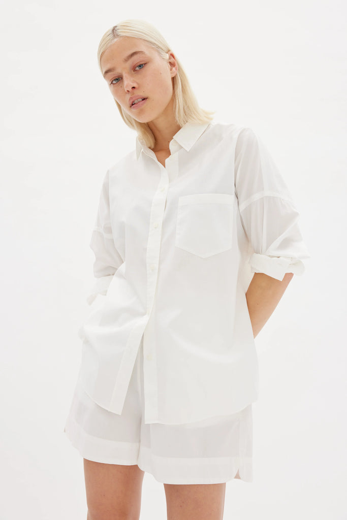 LMND Chiara Shirt White Cotton Long sleeve on model front view