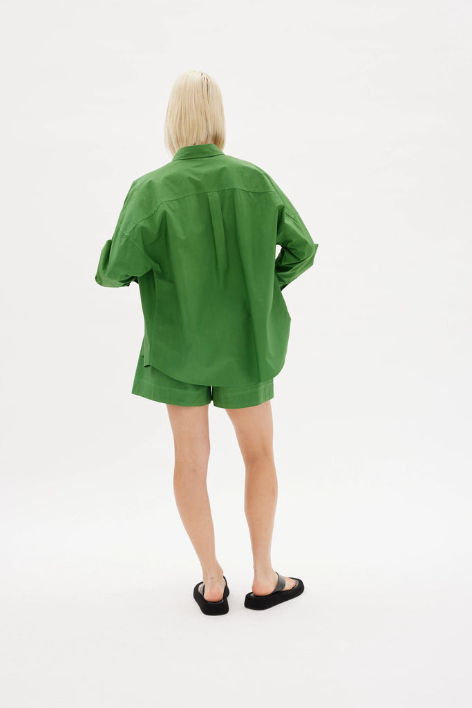 LMND Chiara Shirt Forest Green Cotton on model back view