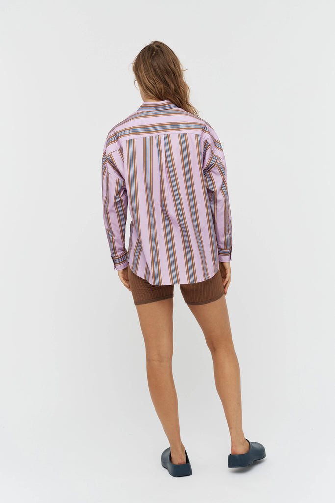 LMND Chiara Classic Stripe Shirt Violet, Caramel and Electric Indigo